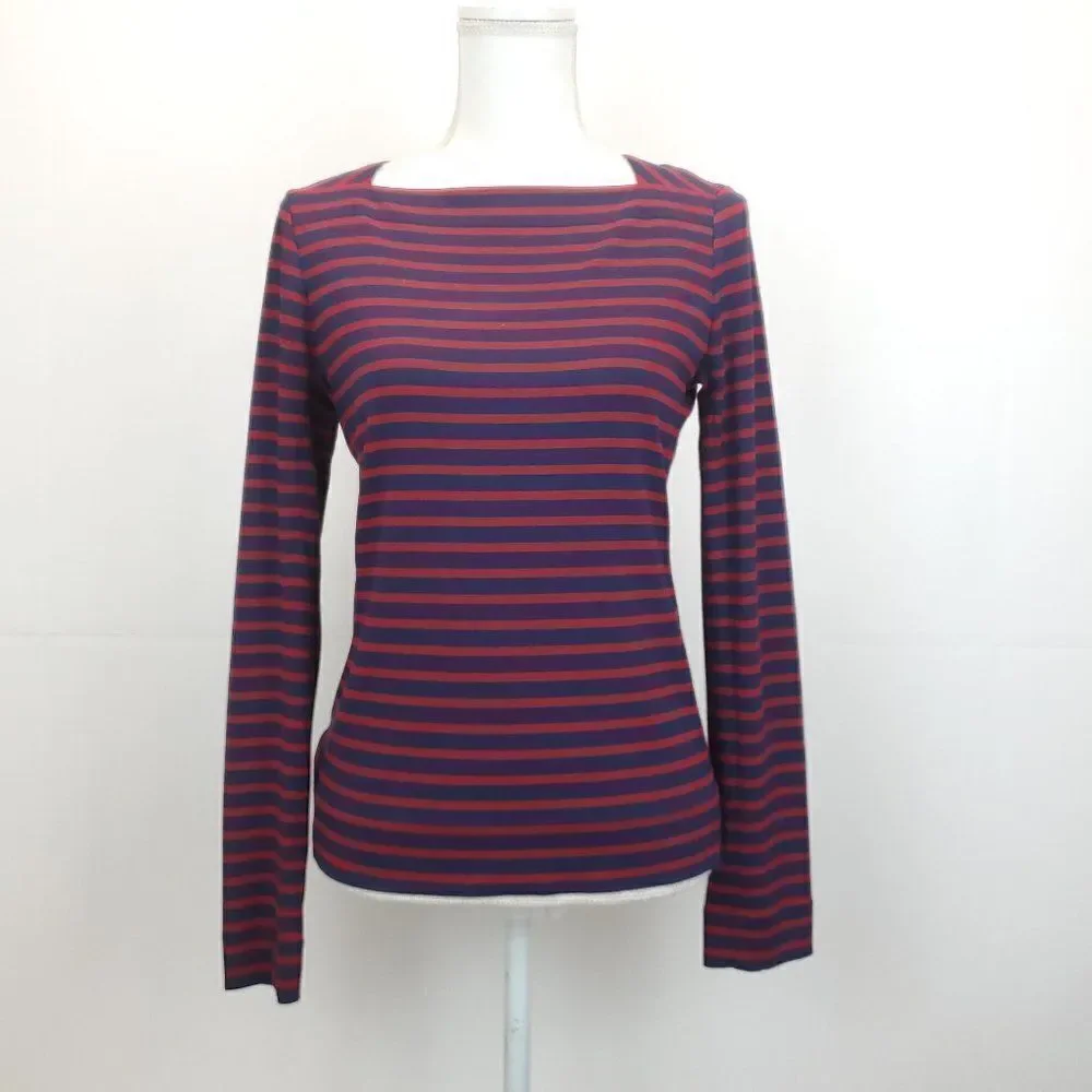 Tory Burch Boatneck Callan Top in Navy / Cabernet Colorbond Stripe F E-0146a